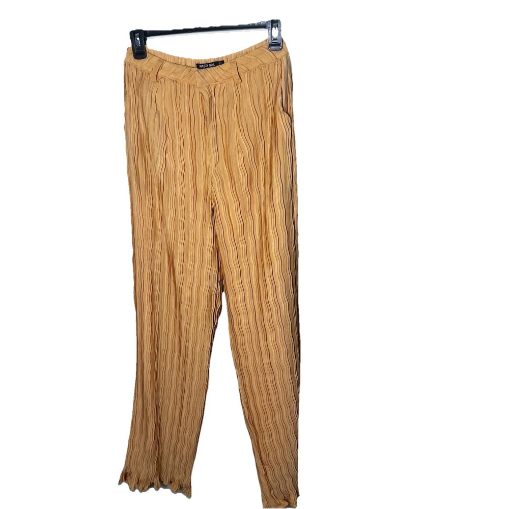 Nasty Gal Creamsickle Wavy Retro Pants Womens Orange‎ Textured Wide Leg Sz 8